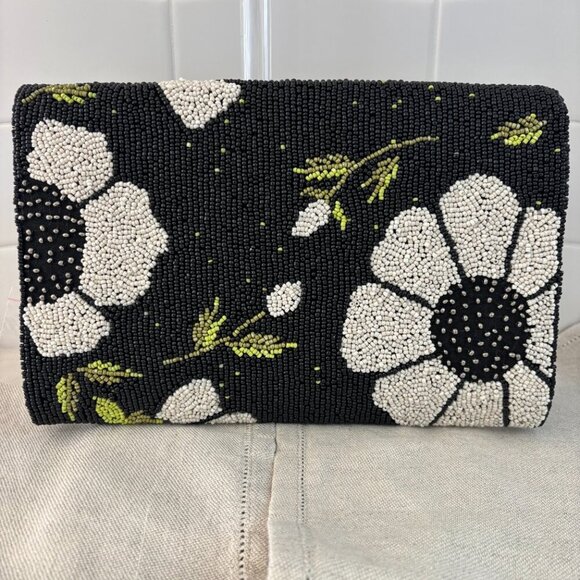 America and Beyond Beaded Clutch/Crossbody - Black, White and Floral - Picture 2 of 13